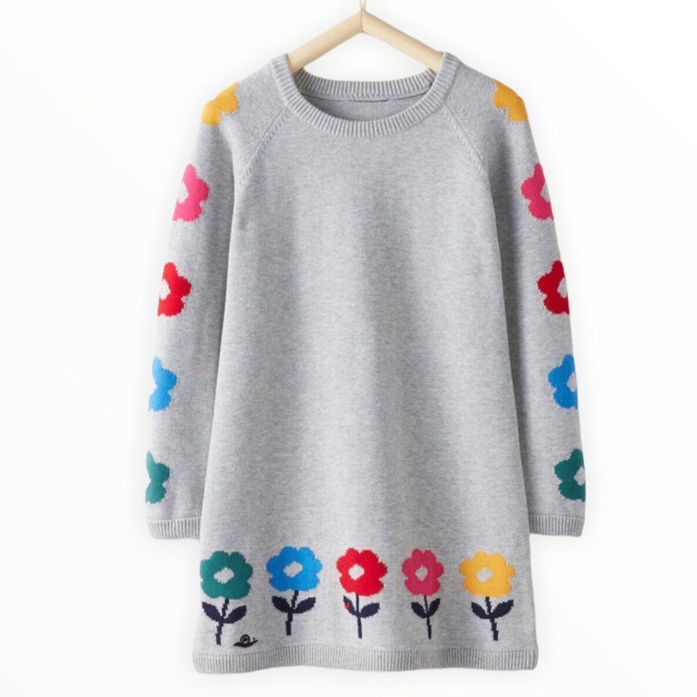 Hanna Andersson Girls Intarsia Pattern Grey Sweater Dress Cotton Girls 10 NWT